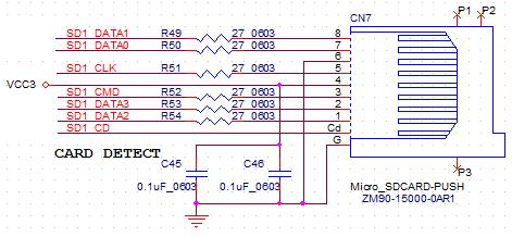 5.4 CN7 _microsd Socket CN7 Pin Description List (microsd Type) 1 SD1_DATA2 SD data signal 2 channel 1 CN7 2 SD1_DATA3 SD data signal 3 channel 1 CN7 3 SD1_CMD SD command signal channel 1 CN7 4 VCC3