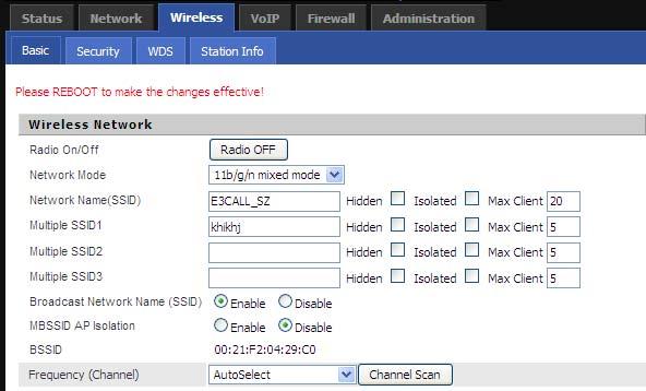4.6 Setting up the Wireless Connection To set up the wireless connection, please skip the following steps. 4.6.1 Enable Wireless and Setting SSID Open Wireless/Basic webpage as shown below Click the button to enable or disable wireless.