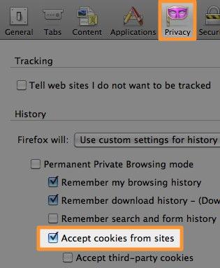 5. Enable Accept cookies from sites. 6. You can now click OK to save your Options/Preferences. Mozilla Firefox Cache Settings Adjust your cache settings. 1.