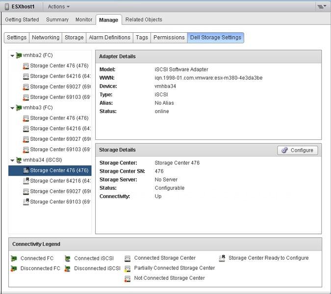 Viewing Dell Storage Information 4 The Dell Storage vsphere Web Client Plugin enables you to display information about Dell storage including HBA to Storage Center connectivity, datastore