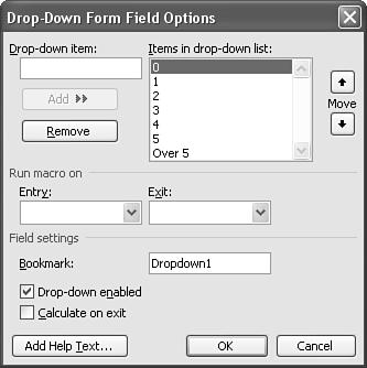 7 You can type your list of entries and otherwise customize the drop-down form field in the Drop-Down Form Field Options dialog box. 5.