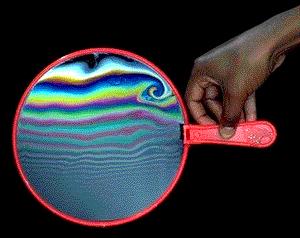 Soap Bubbles In soap bubbles film changes thickness from thin (top) to thick bottom Thickness few wavelengths As wavelengths go through constructive interference see