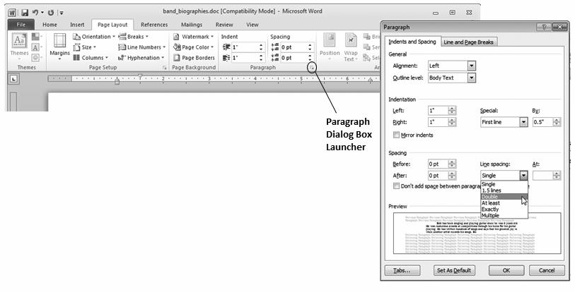 Let s create a double-spaced paragraph. On the PC, click the Paragraph Dialog Box Launcher icon as shown in Figure 4.