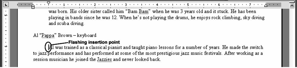 14. Figure 4.14 Word displaying paragraph left margin after tab. Let s use the Tab key to indent the first line only.