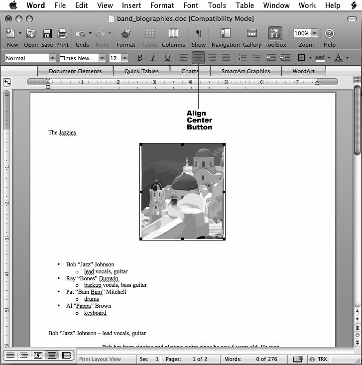 Lab 4: Microsoft Word Layout and Graphics Features 119 Figure 4.28b Mac Word 2008 Clip Art image centered.