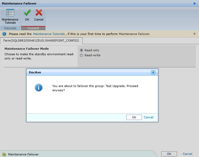 before Failover. Click OK to perform the Maintenance Failover job, and then click OK on the confirmation window.