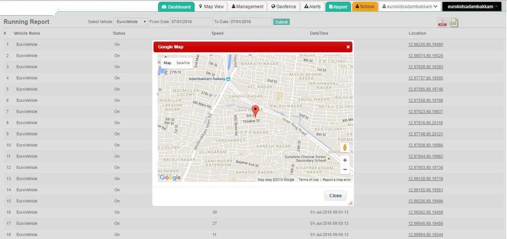 In Running Report user can view the Vehicle Running information in a report format.