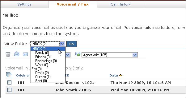 The User Suite: Voicemail / Fax Voicemail / Fax This area lets you set up your voicemail and fax options, and manage incoming and outgoing voicemail and faxes.