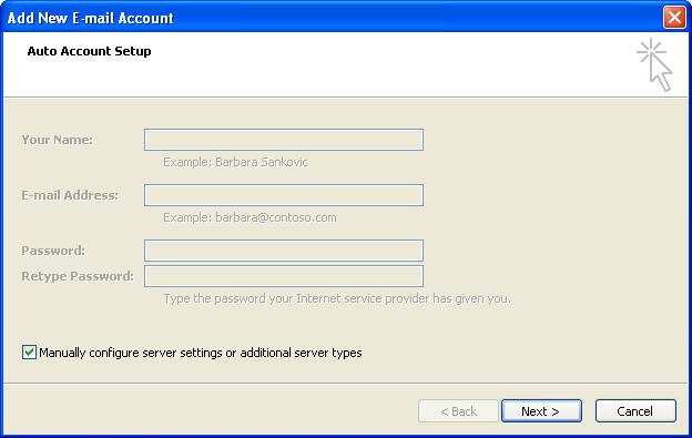 The E-mail Accounts window is displayed. 2.