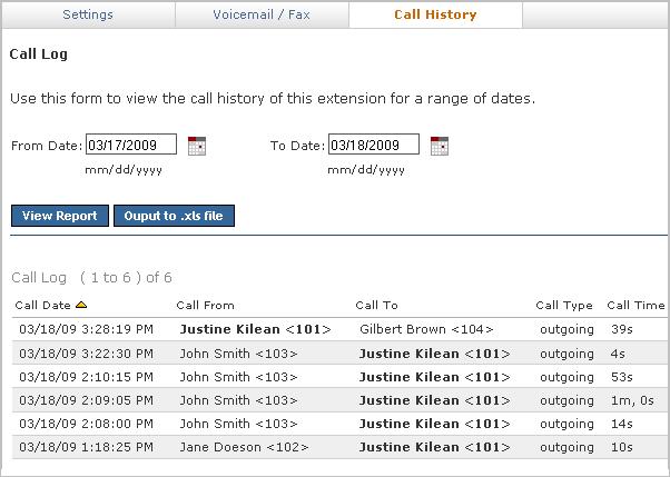 The User Suite: Call History Call History Under the Call History tab are two sections, Call Log and Call Reporting. These allow you to track your phone use.