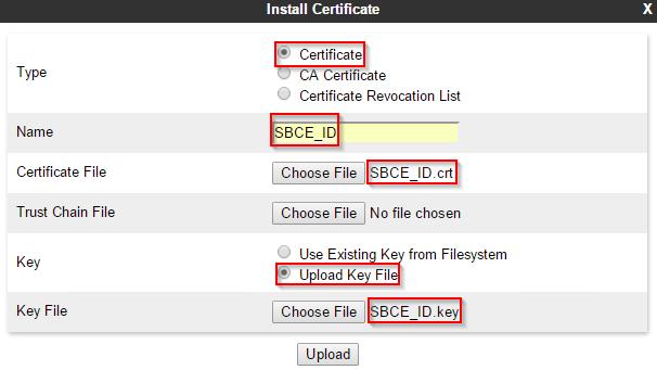 3.7 Adding the ASBCE Identity Certificate To upload the ASBCE identity certificate: 1. Login to ASBCE web interface. 2. Go to TLS Management Certificates. 3. Click Install. a.