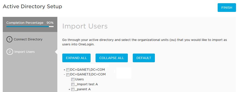 Return to OneLogin Website Active Directory Setup After completing the steps in the OneLogin Connector Setup, return to the Active Directory Setup page in the browser.
