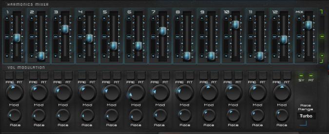Harmonics Mix Mix Slider: Controls the overall volume of all of the harmonics mixed together. Volume Slider: Sets the base volume for each harmonic.