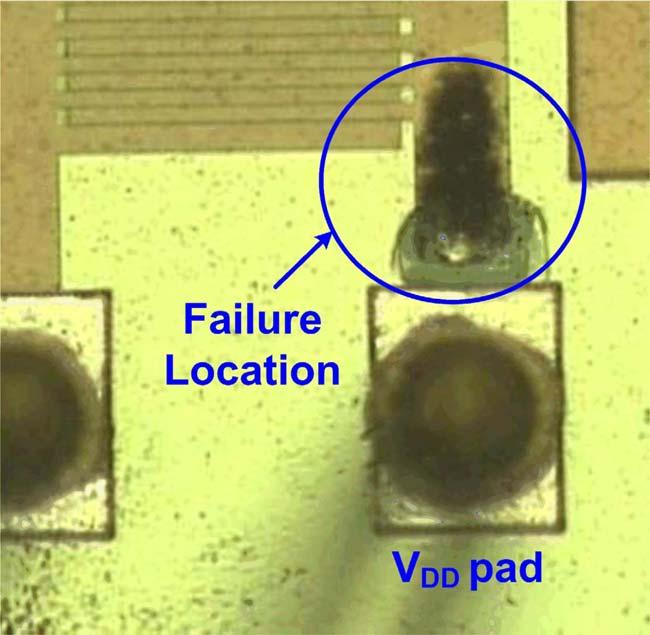 YEN AND KER: EFFECT OF IEC-LIKE FAST TRANSIENTS ON RC-TRIGGERED ESD POWER CLAMPS 1209 Fig. 8. Failure location of the power-rail ESD clamp circuit after EFT tests.