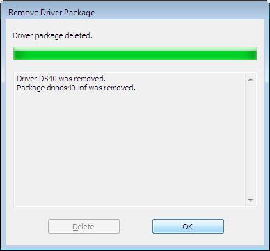 7 Remove Driver Package window (10) When the Driver Package Deleted