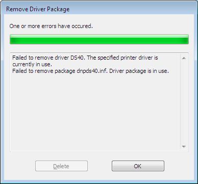 Before removing the printer-driver, if the following error message
