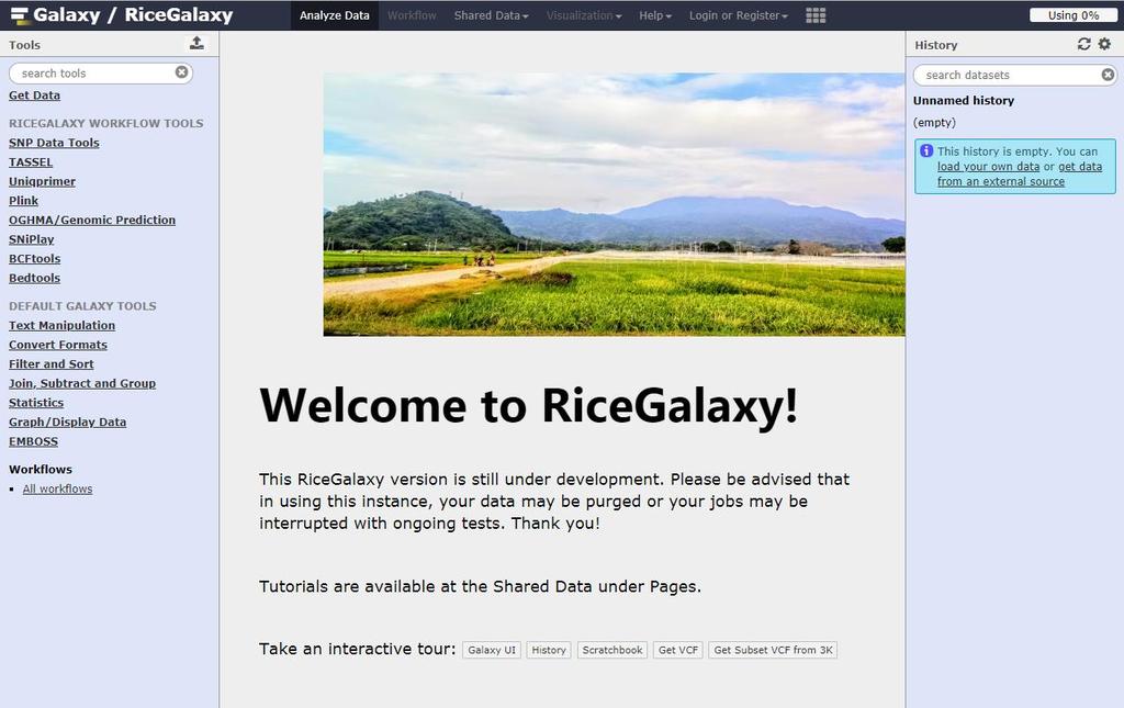 Part II. Uploading genomes for primer design into RiceGalaxy. 1. Navigate to the website galaxy.irri.