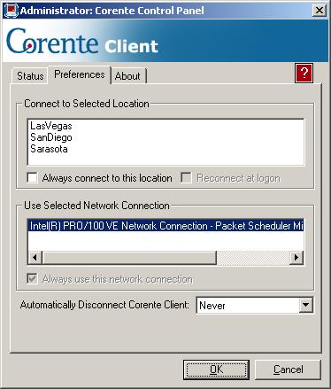 Chapter 4. Preferences Tab The Preferences tab on the Corente Control Panel allows the user to store preferences for the behavior of the Corente Client.