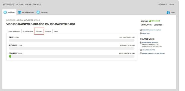 Select Virtual Datacenter From the main Dashboard click on the Virtual Datacenter labeled "VDC-DC-