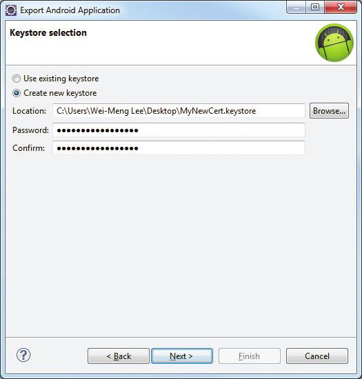Provide an alias for the private key (name it DistributionKeyStoreAlias; see Figure 12-5) and enter a password to protect the private key. For this example, enter keypassword as the password.