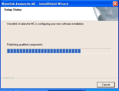 Click Finish. Avalanche MC 4.4 begins to install. The Setup Status dialog box appears. Setup Status Avalanche MC 4.