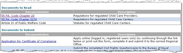 Conduct a Certification Self-Assessment To apply to be a child care provider, perform a self-assessment prior to application submission. 1. Navigate to www.pelican.state.pa.