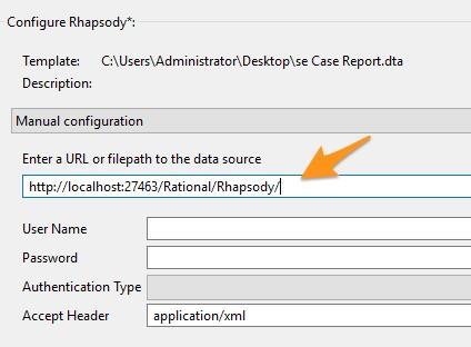 In the Enter a URL or filepath to the data source field, paste (or type in) the Rhapsody REST server address: g.
