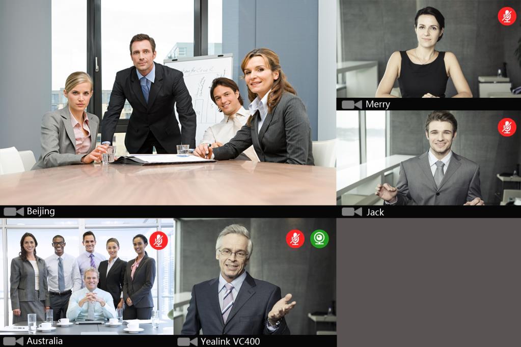 Using the VC400 Video Conferencing System All the other members are muted and the mute icon appears on their video images.