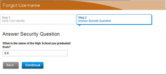 Figure 7. Forgot Username: Answer Security Question 8.