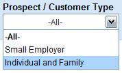 Figure 32. Search Consumer Prospect: Prospect/Customer Type List 3. In the Status list, select the status (Active, Inactive, or Lost) of the prospect. Figure 33.