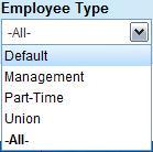 Figure 43. Search Employee: Dental Coverage Type List 8. In the Employee Type list, select the employee type. Figure 44. Search Employee: Employee Type List 9. Click Search.