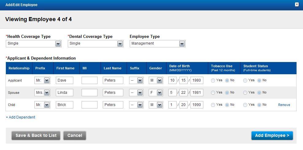 4.1.3 Edit Employee You can edit the employee information, if there is any change in the information that you provided about the employee and the associated dependents. To edit an employee 1.