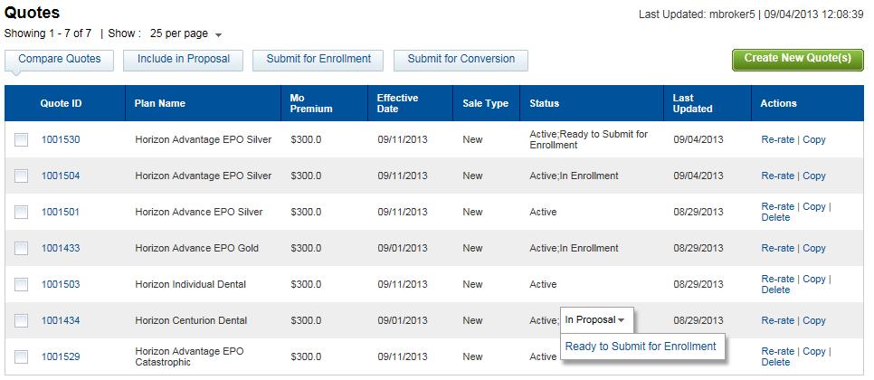 Figure 122. Ready to Submit for Enrollment Drop-Down The Proposal Status warning box is displayed. Figure 123.