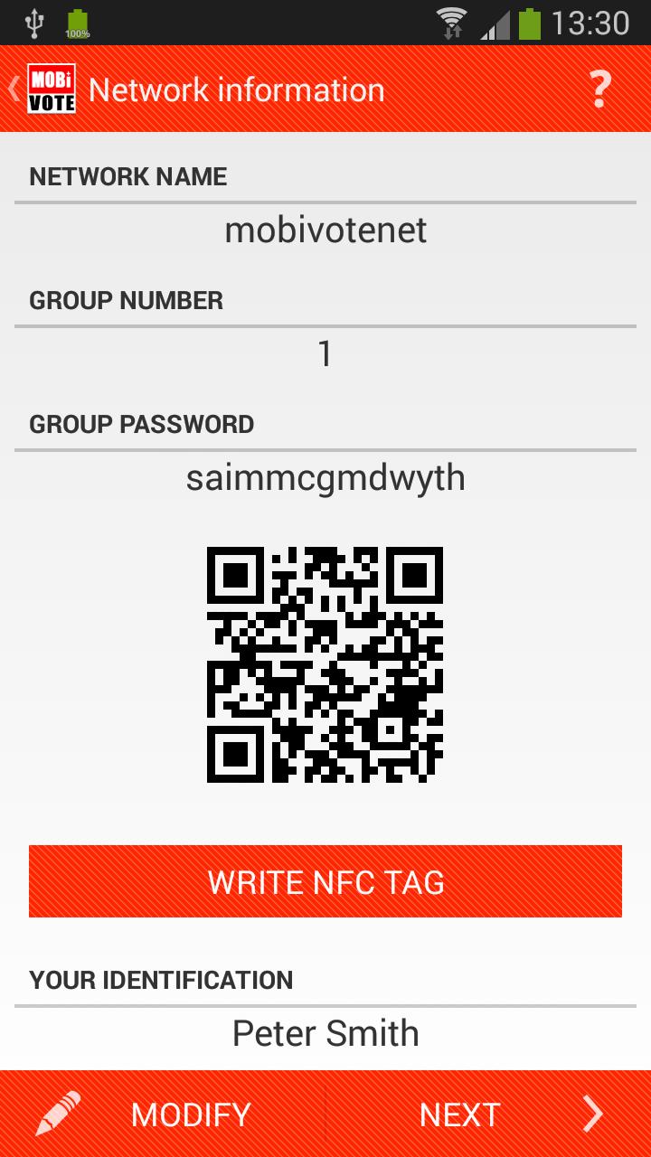 A User Handbook NFC tag: The three parameters are written to a NFC tag. A NFC tag is a small magnetic storage token. An example of a NFC tag is depicted in Figure A.7.