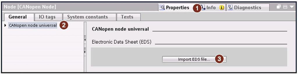 3. Insert the object library "CANopen node universal" 2 by double-clicking.