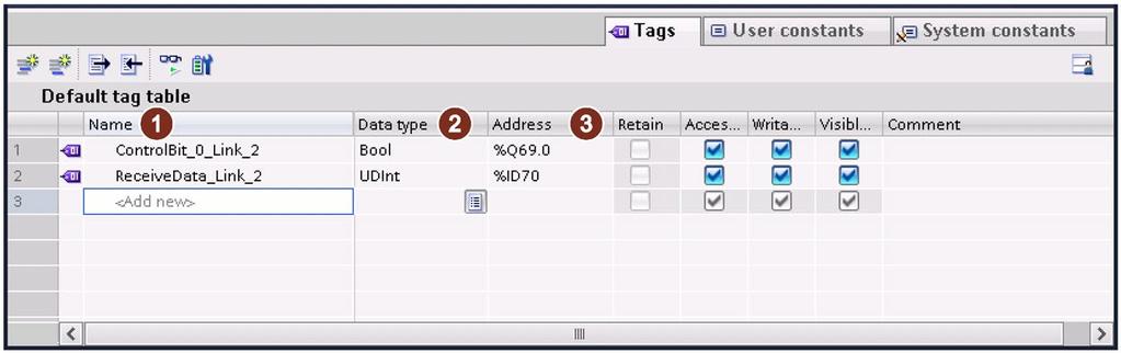 3. Double-click "Default tag table" 2.