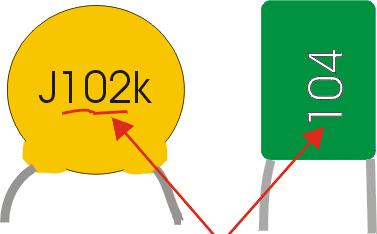 Step 3: Identifying Capacitors Ceramic capacitors: The value is given in pf as one 3-digit number xxy comprising 2 significant digits (xx) and one multiplier (y).
