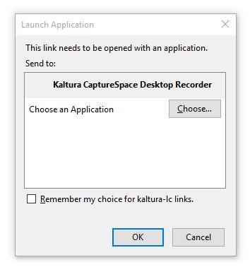 6. Click OK. 7. The Kaltura CaptureSpace Desktop Recorder opens. 8.