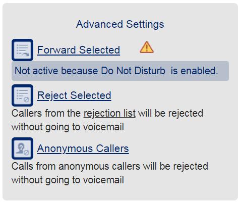 16 AirePBX CommPortal Guide Advanced Settings The Advanced Settings panel allows subscribers to configure and activate the following range of advanced call services.