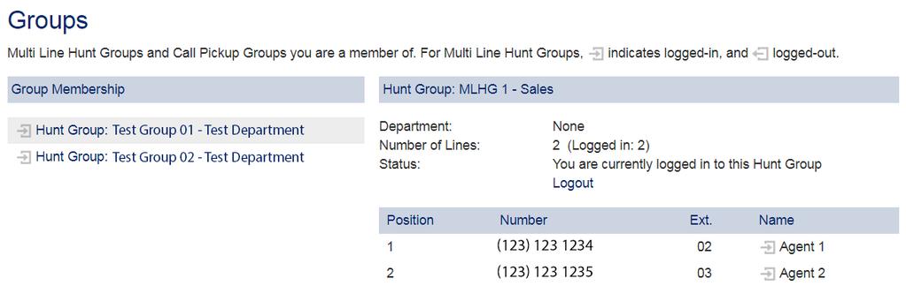 20 AirePBX CommPortal Guide 3.5 CommPortal Groups page Figure 12: CommPortal Groups page The Groups button on the CommPortal Home page displays the number of groups that the subscriber belongs to.