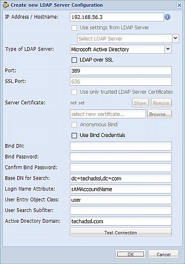 Appendix C: LDAP Configuration Illustration Base DN for Search - Type dc=techadssl,dc=com as the starting point where your search begins on the AD server.
