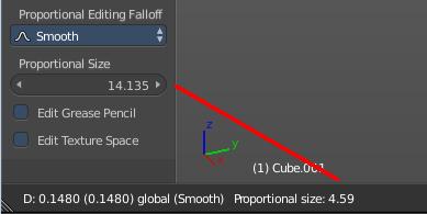 In the last operator Translate there is also a Proportional Size edit box that shows you the size of the radius. Here you can adjust the value too.