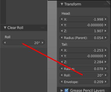 While operating you will see the current relative Roll value in the header. Last Operator Transform The only interesting value is the X value right at the top.
