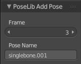 When in doubt, select all bones. Last Operator Pose lib Browse Poses Pose Here you can scroll through the poses Add Pose Here you can add a new pose for your armature to the pose library.