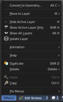 Last Operator Delete Type Here you can again choose what type to delete. Particle or Key. Grease Pencil - Edit Strokes Mode The Edit strokes mode allows you to edit your grease pencil strokes.