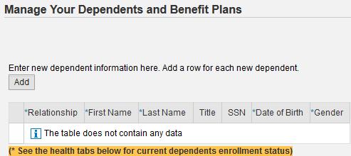 If any of your dependents also lost coverage under your spouse s plan, you ll need to add them to the dependent table.