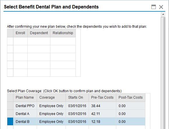 Dental Plan/Coverage button.