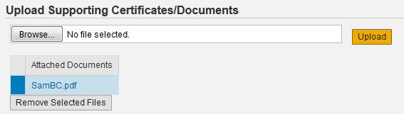If you selected the wrong file by mistake, you can remove the file by clicking the box beside the document name in the table, then clicking the