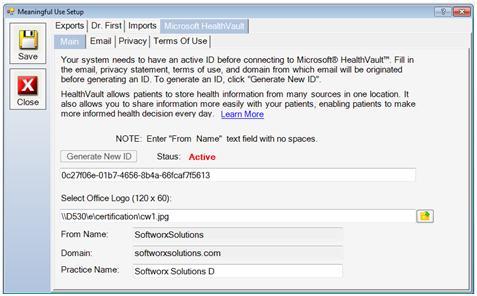 Microsoft HealthVault The Microsoft HealthVault tab controls information that is being exported into Microsoft's HealthVault from ChiroWrite.