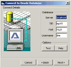 Connection Dialog Connection information must then be given to allow a connection to an Oracle instance to be established.